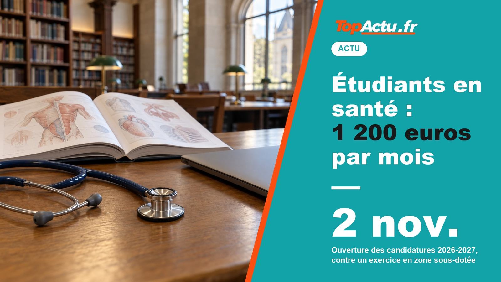 Étudiants en santé : 1 200 euros par mois : 2 nov. (ouverture des candidatures 2026-2027, contre un exercice en zone sous-dotée)