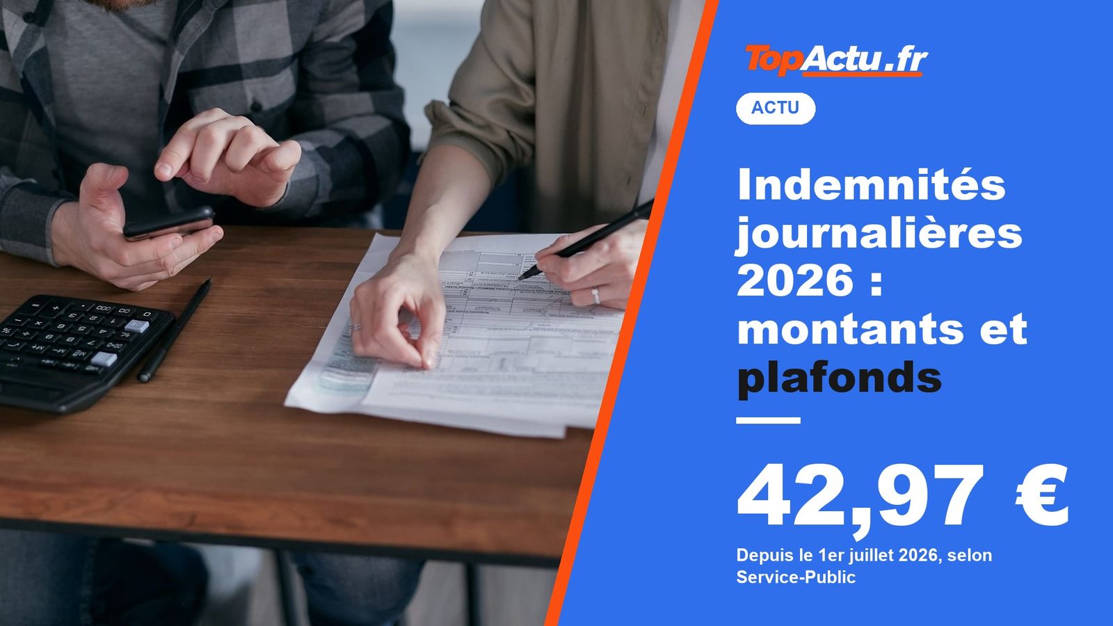 Indemnités journalières 2026 : montants et plafonds : 42,97 €, image à la une