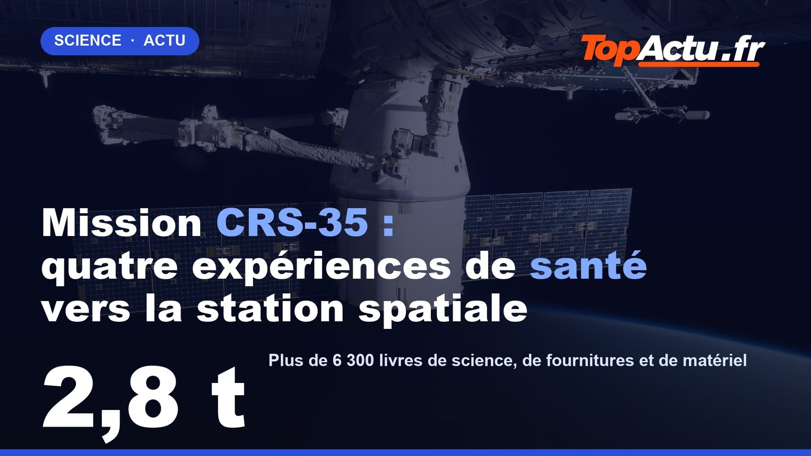 Mission CRS-35 : quatre expériences de santé vers la station spatiale : 2,8 t, image à la une
