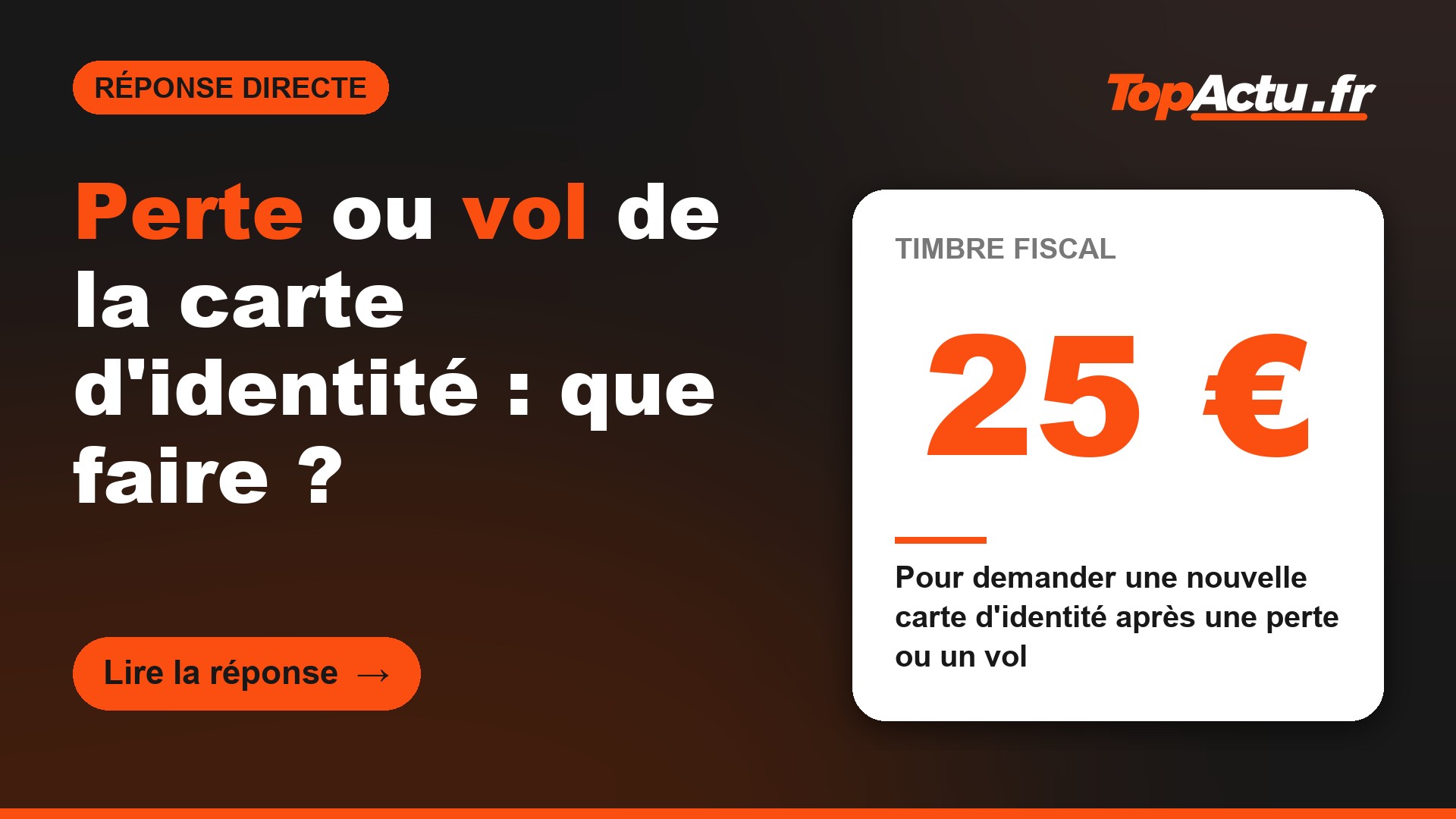 Perte ou vol de la carte d'identité : que faire ? : 25 € (pour demander une nouvelle carte d'identité après une perte ou un vol)