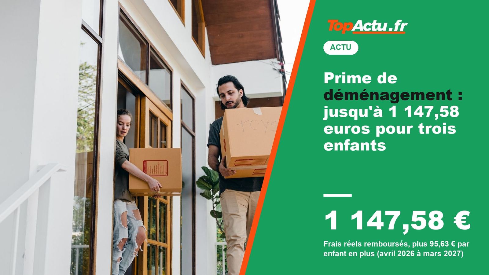 Prime de déménagement : jusqu'à 1 147,58 euros pour trois enfants : 1 147,58 €, image à la une