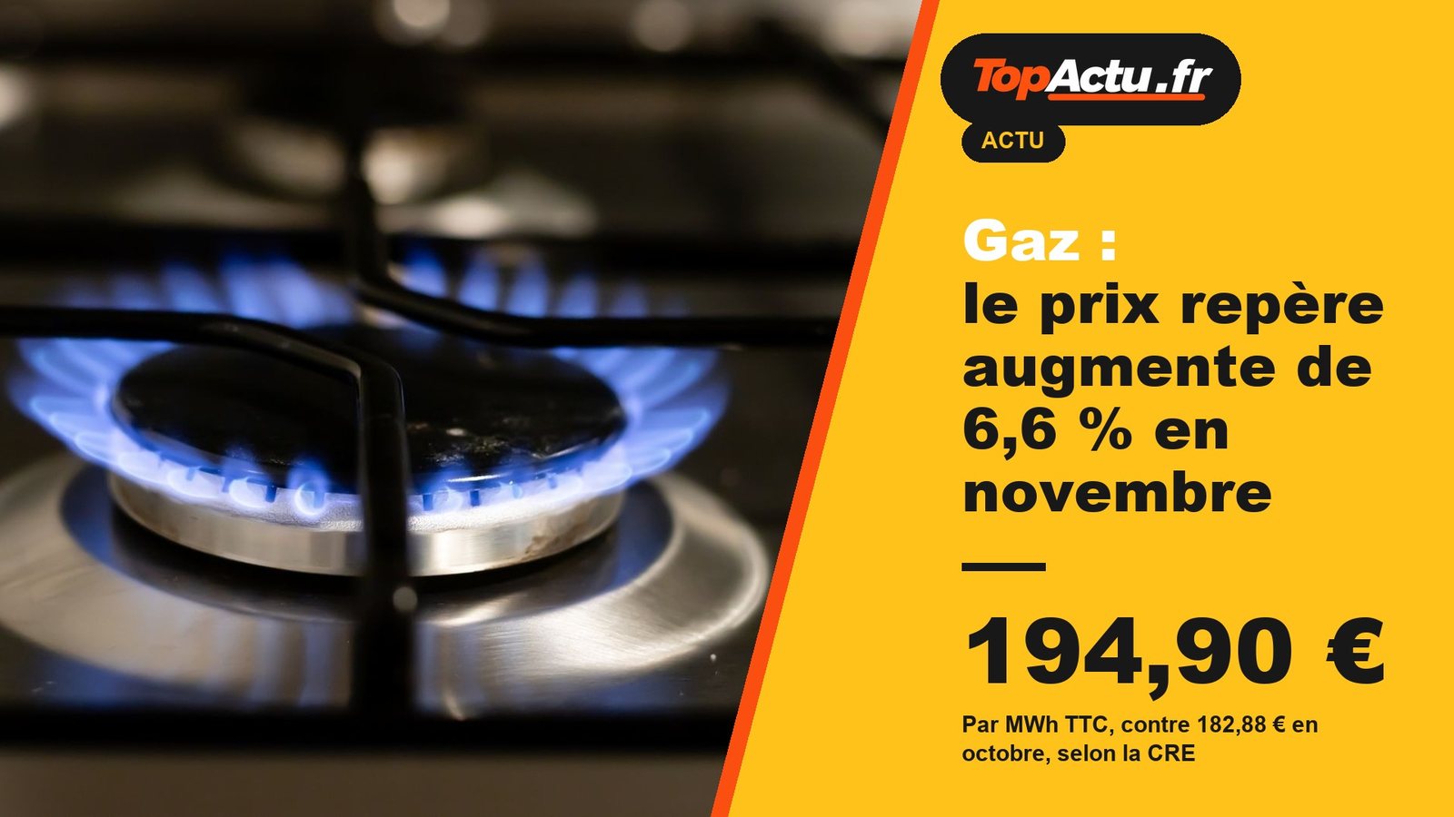 Gaz : le prix repère augmente de 6,6 % en novembre : 194,90 €, image à la une