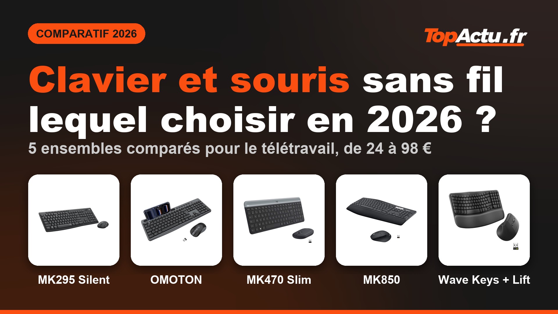 Quel clavier et quelle souris sans fil choisir pour le télétravail en 2026 : MK295 Silent, OMOTON, MK470 Slim, MK850, Wave Keys + Lift