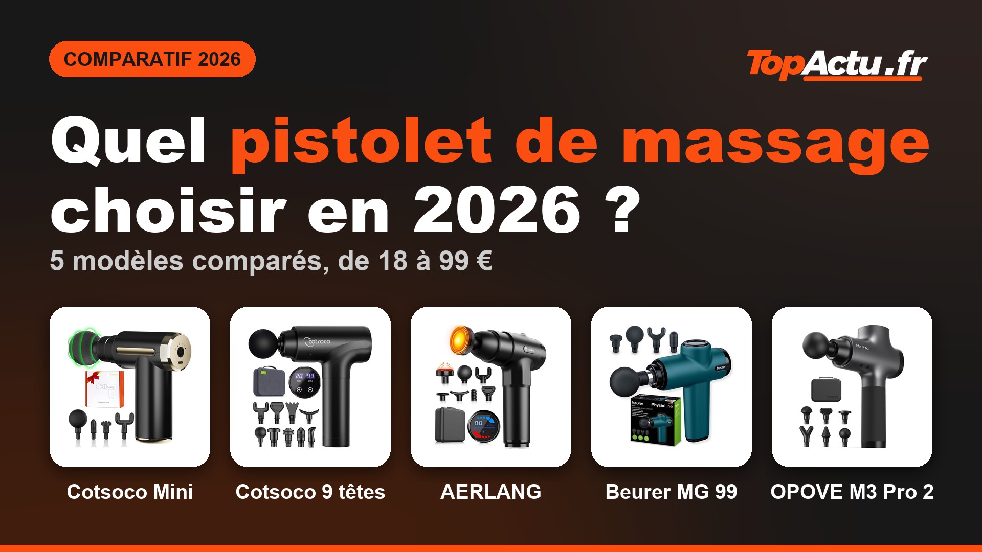Quel pistolet de massage choisir en 2026 : Cotsoco Mini, Cotsoco 9 têtes, AERLANG, Beurer MG 99, OPOVE M3 Pro 2