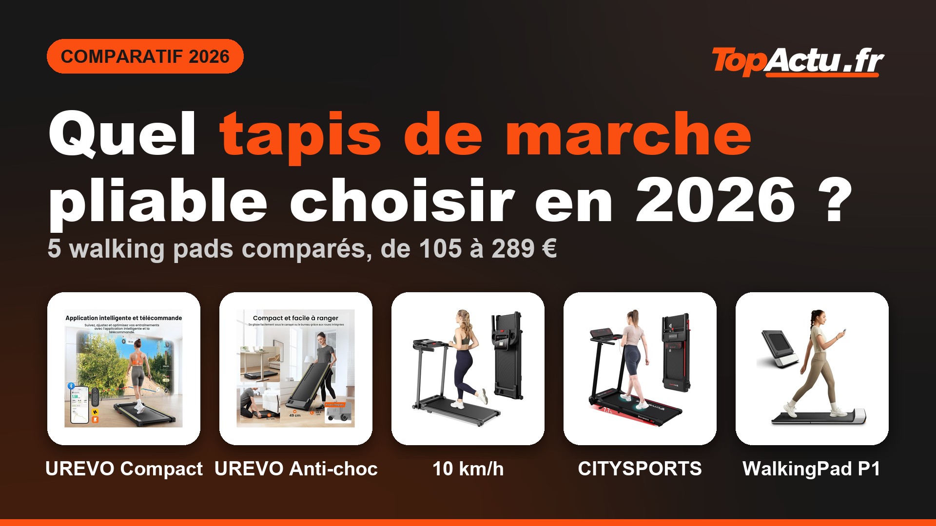 Quel tapis de marche pliable choisir en 2026 : UREVO Compact, UREVO Anti-choc, 10 km/h, CITYSPORTS, WalkingPad P1