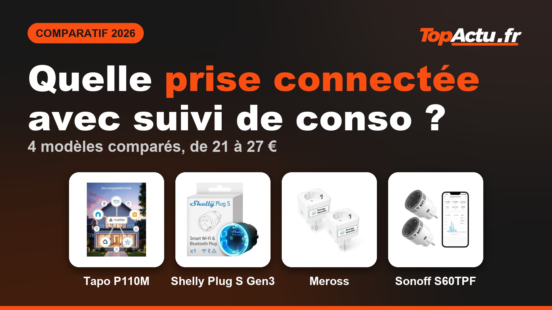 Quelle prise connectée avec suivi de consommation choisir en 2026 : Tapo P110M, Shelly Plug S Gen3, Meross prise Wi-Fi avec mesure de consommation, Sonoff S60TPF