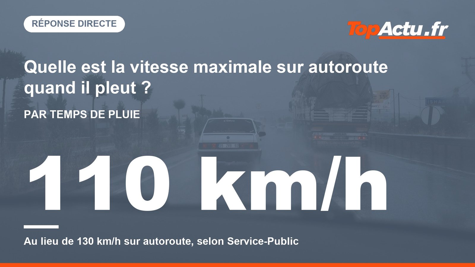 Quelle est la vitesse maximale sur autoroute quand il pleut ? : : 110 km/h, image à la une