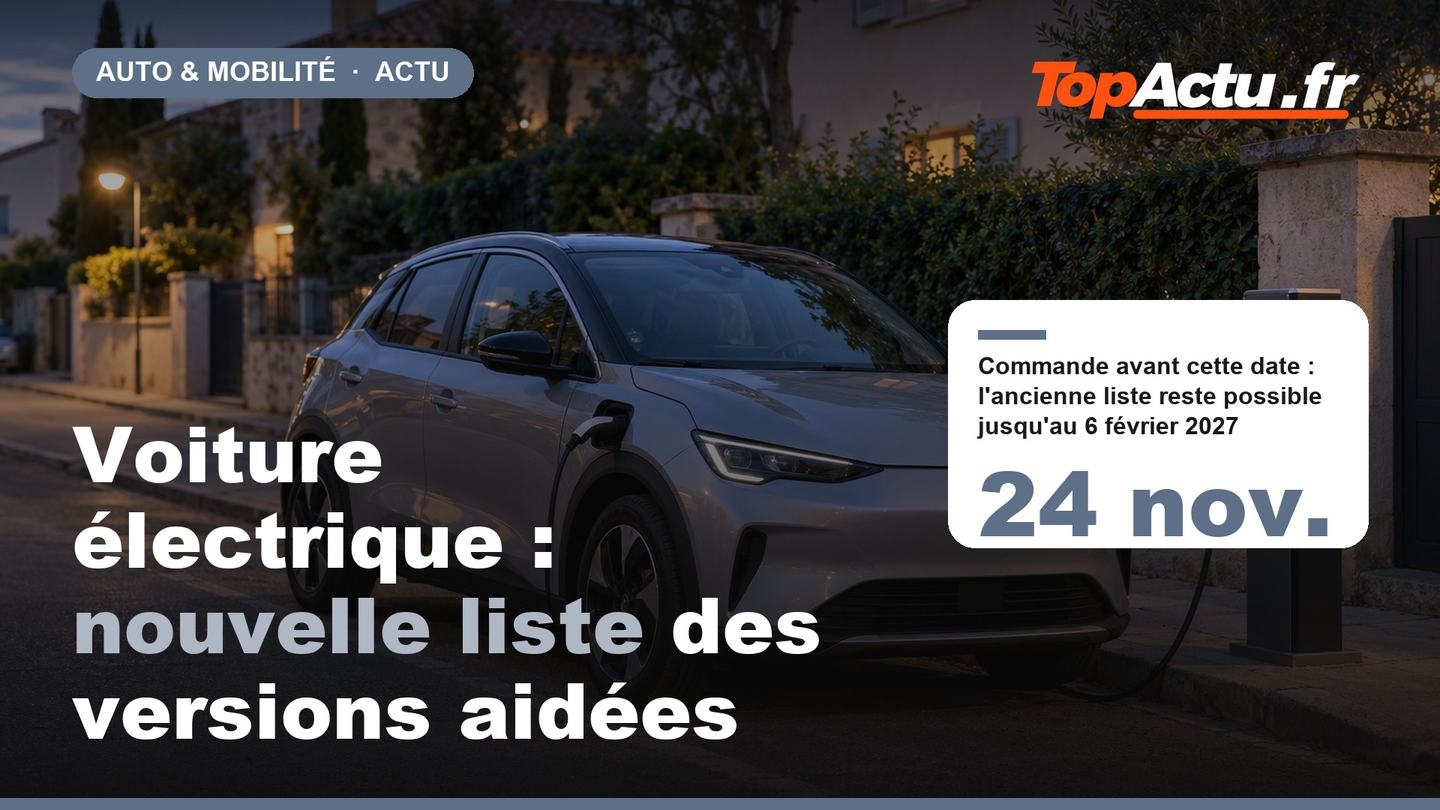 Voiture électrique : nouvelle liste des versions aidées : 24 nov. (commande avant cette date : l'ancienne liste reste possible jusqu'au 6 février 2027)