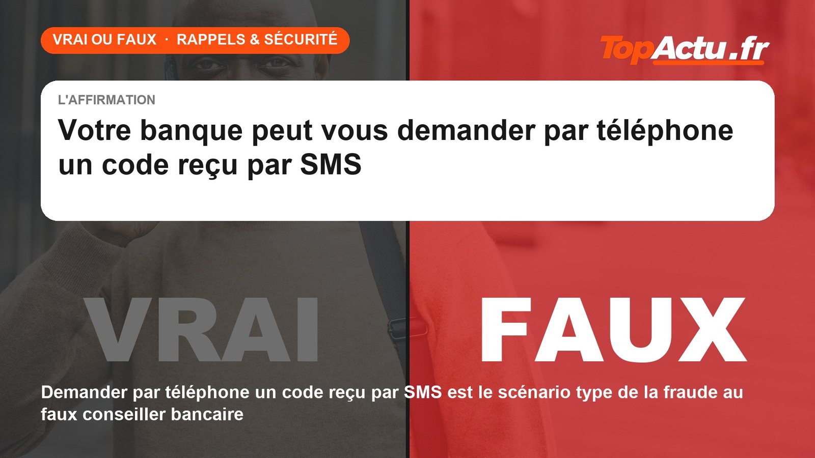Vrai ou faux : votre banque peut vous demander par téléphone un code reçu par SMS : FAUX, image à la une