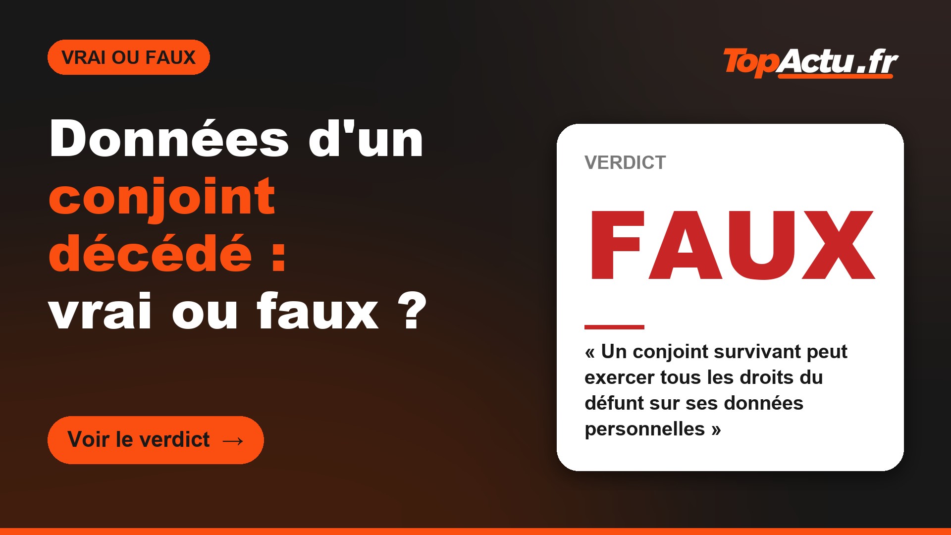 Données d'un conjoint décédé : vrai ou faux ? : FAUX (« Un conjoint survivant peut exercer tous les droits du défunt sur ses données personnelles »)
