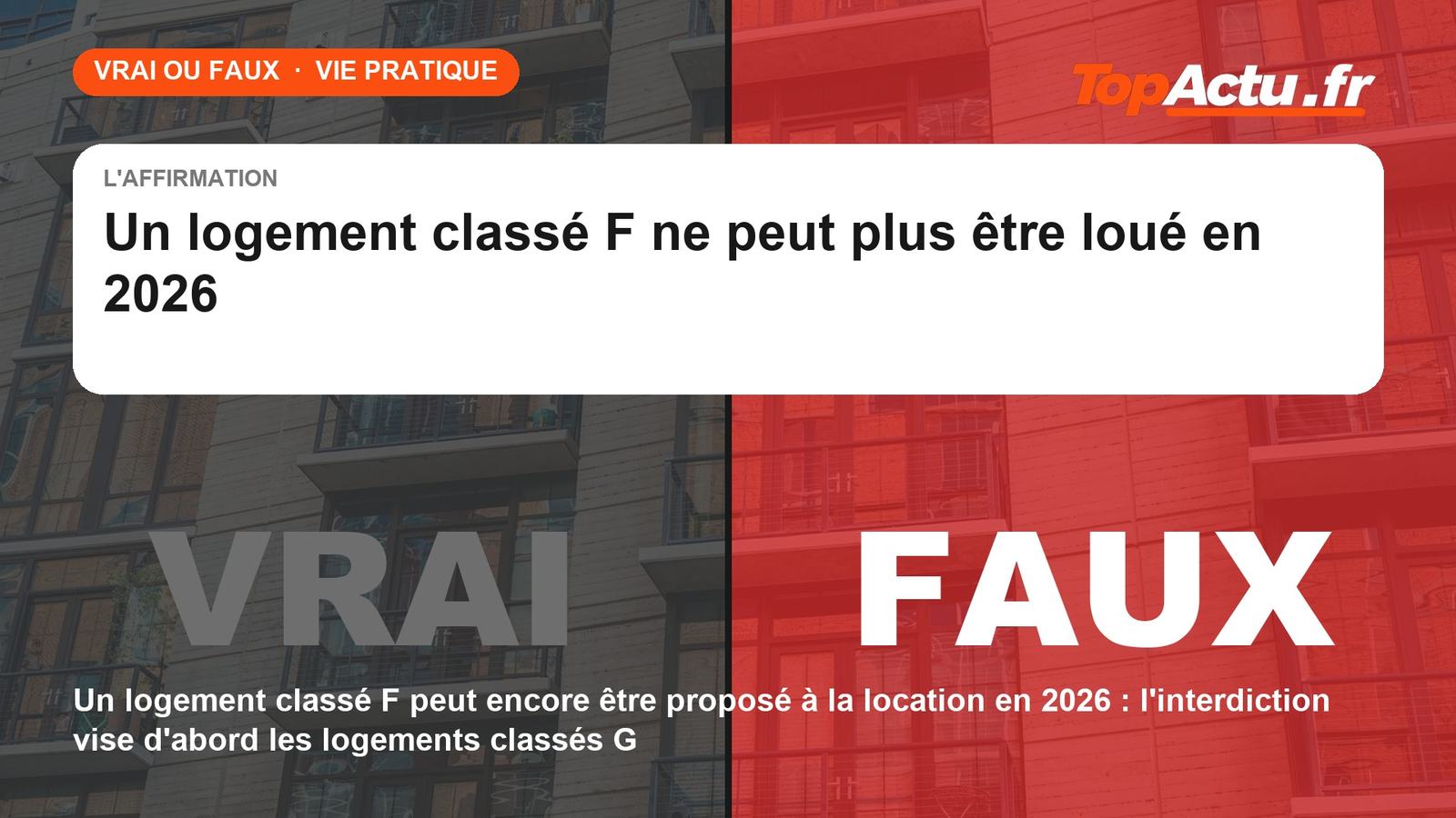 Vrai ou faux : un logement classé F ne peut plus être loué en 2026 : FAUX, image à la une