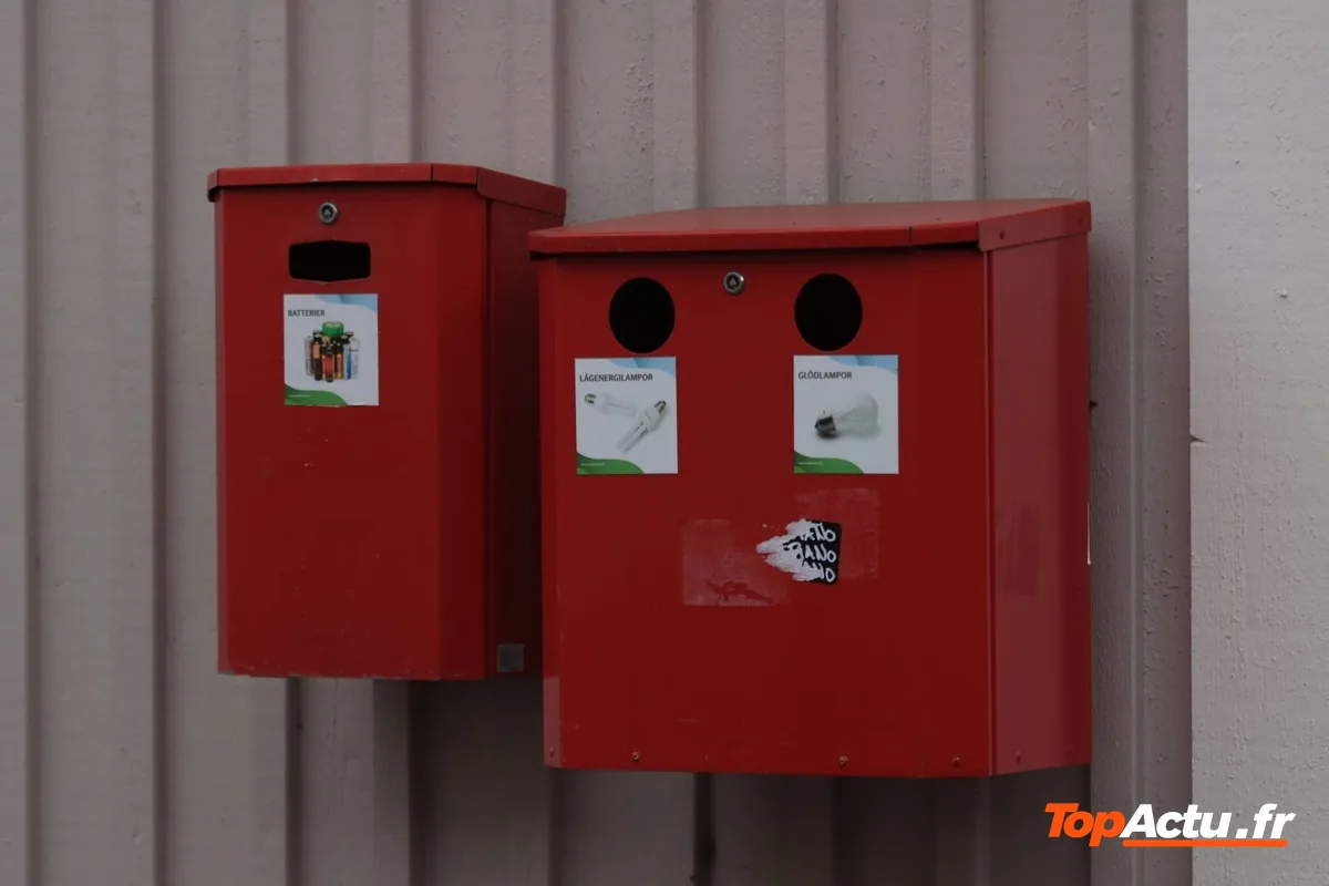Deux boîtes de collecte rouges fixées à un mur