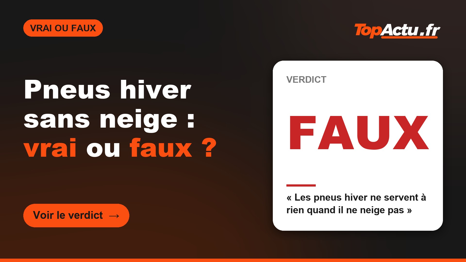 Pneus hiver sans neige : vrai ou faux ? : FAUX (« Les pneus hiver ne servent à rien quand il ne neige pas »)