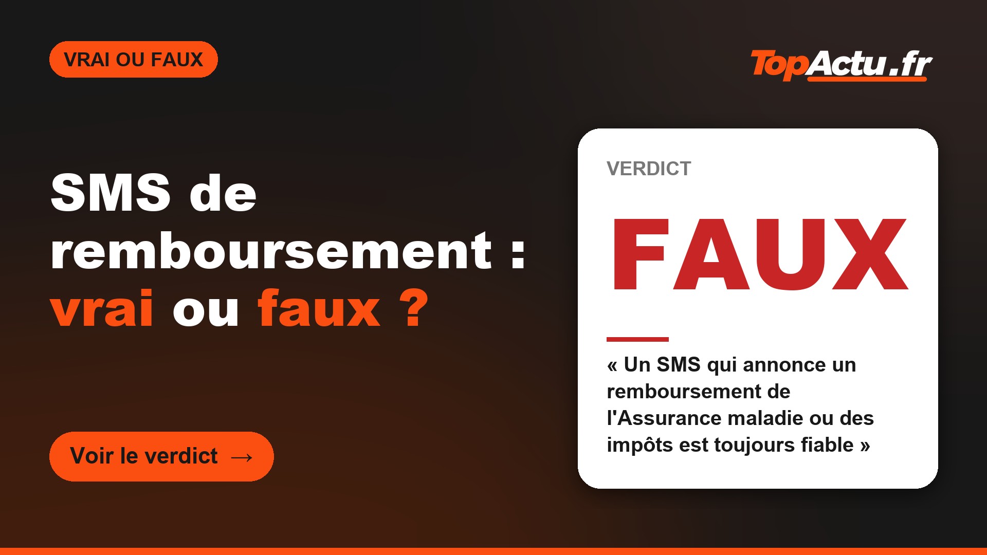 SMS de remboursement : vrai ou faux ? : FAUX (« Un SMS qui annonce un remboursement de l'Assurance maladie ou des impôts est toujours fiable »)