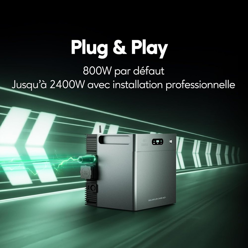 Zendure SolarFlow 2400 AC+ en mode plug and play, visuel du fabricant